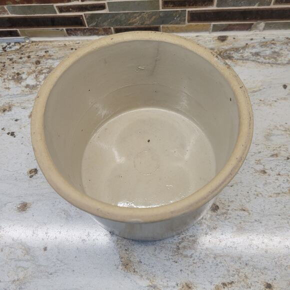 Vintage Crock Butter Stoneware Tan Gray, Hairline - Picture 5 of 7